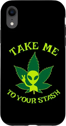 Vista 24 de iPhone 16 Alien Weed Leaf Stoner 420 Stash Fiction Pot Lovers Design Case