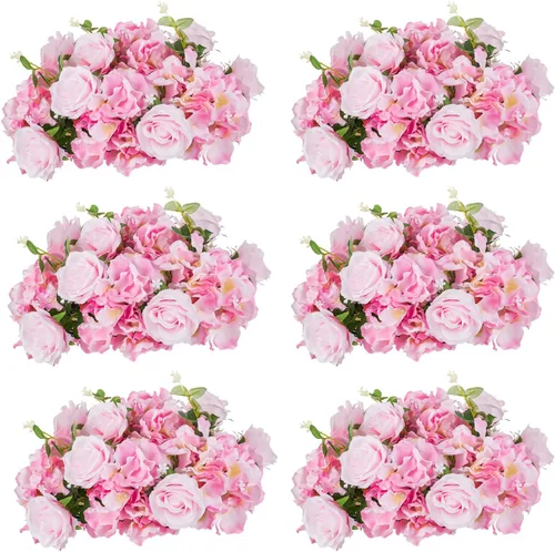 Vista 14 de Bolas de flores burdeos para centros de mesa: 11.8 pulgadas de diámetro, juego de 6