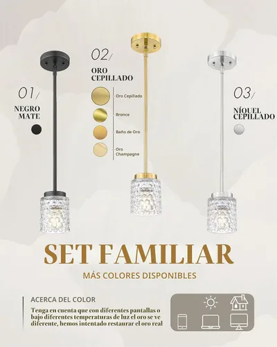 Vista 7 de FEMILA Lámpara Colgante Dorada, Accesorios de Iluminación Colgante de 4", Iluminación para Isla de Cocina, Vidrio Martilleado, Base E26, 4FY86MIL BG