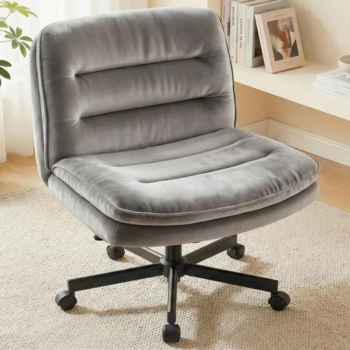 Vista 11 de COMHOMA Silla de oficina Criss Cross Silla de tocador sin brazos con Piel sintética, piernas cruzadas, asiento ancho cómodo, soporte de espalda