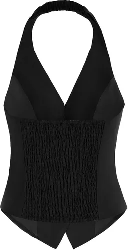 Vista 3 de Belle Poque Chaleco vintage para mujer, con solapa, cuello halter, con botones, con bolsillos