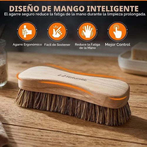 Vista 8 de Juego de cepillos de limpieza totalmente natural de madera Mango de madera Cepillo de cerdas de palmera para limpieza Productos de limpieza