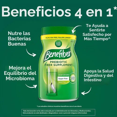 Vista 2 de Suplemento de fibra Benefiber, sin azúcar, NOV01383, 1, 1 Plant-based Prebiotic Fiber Powder, Sugar-Free, Dissolves Clear and Tasteless, GLP-1