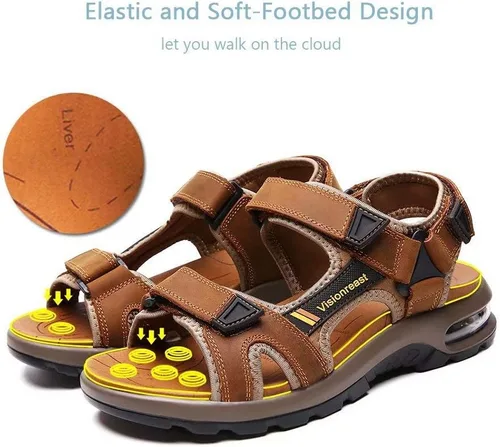 Vista 4 de visionreast Sandalias atléticas para hombre con puntera abierta, sandalias antideslizantes con cojín de aire, sandalias casuales de playa