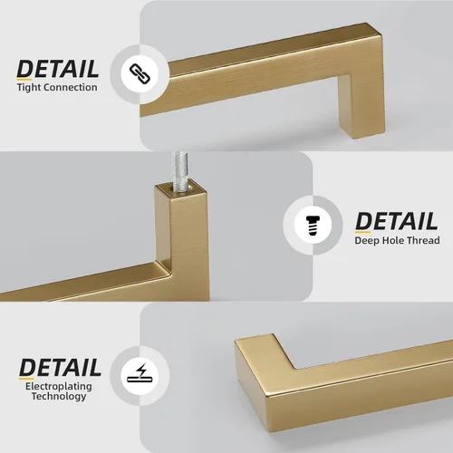 Vista 4 de Goldenwarm Paquete de 10 manijas cuadradas de bronce champán de 3 pulgadas (2.992 in) para armarios de cocina, armarios, aparadores y accesorios