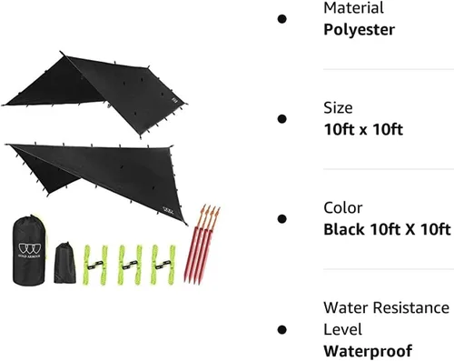 Vista 6 de Gold Armour - Toldo para lluvia para hamaca de lona, calidad premium, 14.7 pies, 12 pies, 10 pies, 8 pies, cubierta de toldo para lluvia, toldo