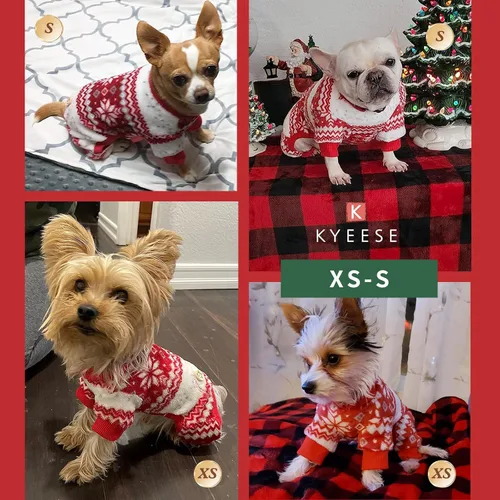 Vista 5 de KYEESE Pijamas de Navidad para Perros, Pijamas Navideños para Perros Pequeños con Patrón de Copo de Nieve, Cálido Mameluco de Vellón para Gato