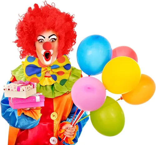 Vista 5 de jiebor Disfraz de payaso para peluca, accesorios de nariz, pajarita, guantes blancos para fiestas, carnavales, juegos de simulación, hombres