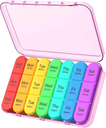 Vista 5 de Daviky Organizador de pastillas 3 veces al día, pastillero diario de 7 días, fundas semanales, organizadores de medicamentos para contener vitaminas