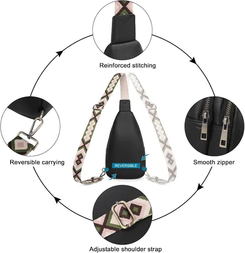 Vista 5 de Bolsos cruzados CLUCI para mujer y hombre, bolso bandolera de cuero, mochila de cuerpo cruzado para mujer, regalos para mujeres, cumpleaños, único