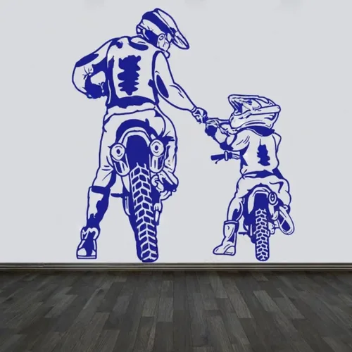 Vista 4 de Pegatina de pared para motocicleta, familia, padre, hijo, montaña, buggy, pista, niño, decoración de la habitación, pegatina de vinilo
