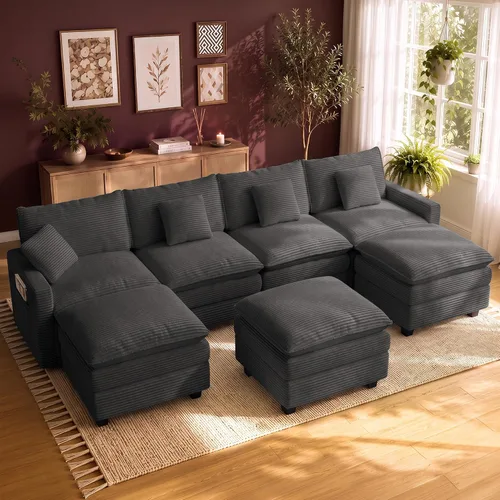 Vista 41 de Cloud Couch Sectional, L Shaped Modular Sofa with Movable Ottoman Negro