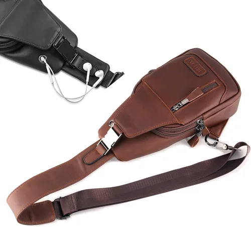 Vista 9 de YUAN FAN Bolso bandolera de cuero para hombre, bolso de transporte oculto para el pecho, bolso de viaje antirrobo