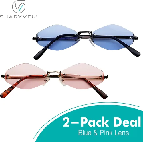 Vista 3 de ShadyVEU Lentes de sol delgados y estrechos con forma hexagonal de diamante sin montura de metal, color caramelo, lentes de tinte ajustados a la moda