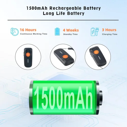 Vista 4 de Sumicor Escáner de código de barras inalámbrico, mini lector Bluetooth portátil, escáner láser 1D con indicador de nivel de batería, pequeño escáner
