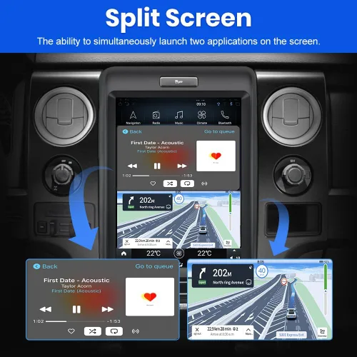 Vista 6 de Radio de coche Android 13 para Ford F150 2013 2014, estilo T de 12.1 pulgadas con CarPlay inalámbrico Android Auto GPS DSP WiFi Bluetooth SWC salida