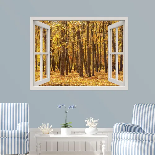 Vista 12 de IDEA4WALL Murales de pared para dormitorio, vista de ventana falsa, bosque, papel tapiz extraíble, calcomanías de pared para despegar y pegar, 24 x