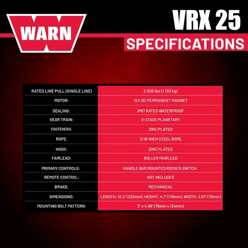 Vista 5 de WARN 101025 VRX 25 Powersports cabrestante con cable de acero