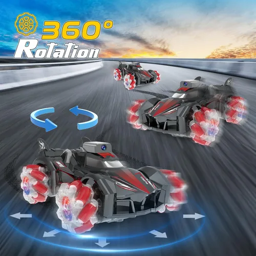 Vista 4 de Yasola Auto RC con cámara para niños, control remoto giratorio de 360° de alta velocidad, vehículo de acrobacias de juguete para niños y niñas
