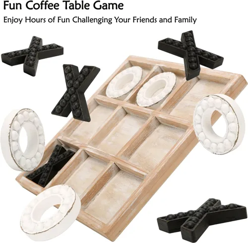 Vista 3 de NIKKY HOME Juego de mesa Tic Tac Toe para decoración de mesa de centro, tablero de madera rústico de 10.6 pulgadas, negro y blanco