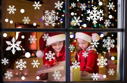 Vista 2 de 306 calcomanías de copos de nieve para ventana, calcomanías blancas de Navidad para ventana, decoraciones de invierno del país de las maravillas