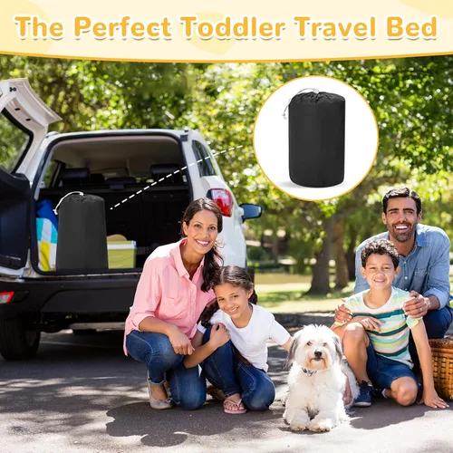 Vista 8 de Cama de viaje inflable para niños pequeños - Cama de viaje portátil para niños con lados de seguridad, juego completo de colchón de aire para niños