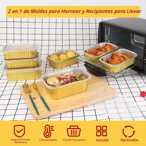 Vista 5 de LNYZQUS Bandejas pequeñas de papel de aluminio de 1 lb con tapas de PP