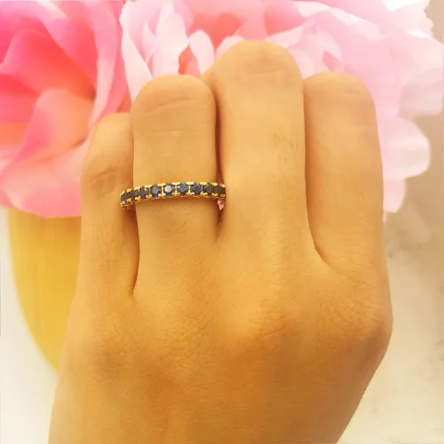 Vista 6 de 1.80 quilates (ctw) 14K oro redondo azul zafiro señoras eternidad anillo de boda 1 34 CT