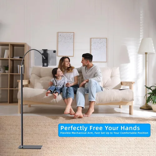 Vista 4 de Soporte de suelo para tablet con cuello de cisne flexible y base estable, compatible con tabletas y teléfonos celulares (3.5 a 9.7 pulgadas)