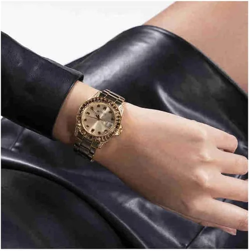 Vista 6 de GUESS US - Reloj analógico de cristal azul e iridiscente para mujer, Arco iris