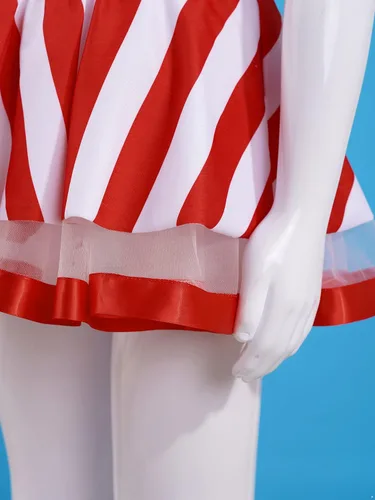 Vista 6 de Disfraz de Navidad para niñas y niñas, disfraz de señora Santa para cosplay, bastón de caramelo, a rayas, tutú, leotardo, vestido de princesa