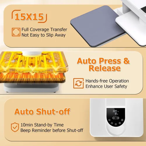 Vista 4 de AKEYDIY Prensa de calor de 15 x 15, máquina de prensa de calor automática de doble estación para camisetas, prensa digital de sublimación