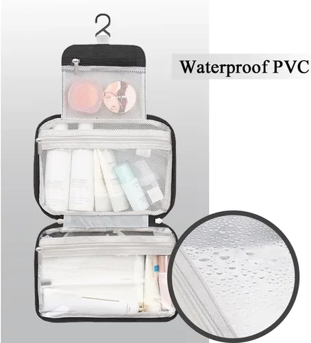 Vista 2 de Neceser colgante para viajes, bolsa organizadora de maquillaje impermeable para hombres y mujeres, bolsa de almacenamiento portátil de cosméticos