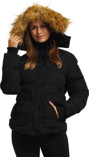 Vista 3 de wantdo - Abrigo de invierno con capucha para mujer, chaqueta acolchada gruesa, parka cálida Negro