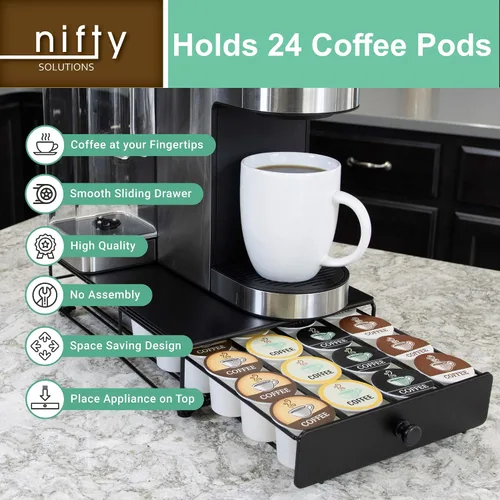 Vista 5 de Nifty Solutions Capacity Nifty - Mini acabado negro rodante, compatible con K-Cups, soporte de paquete de 24 cápsulas, cajón de almacenamiento
