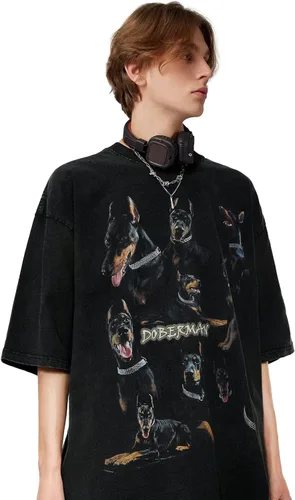 Vista 2 de Aelfric Eden Camisetas gráficas Doberman Washed Camiseta VintageLoose Harajuku Summer Tops