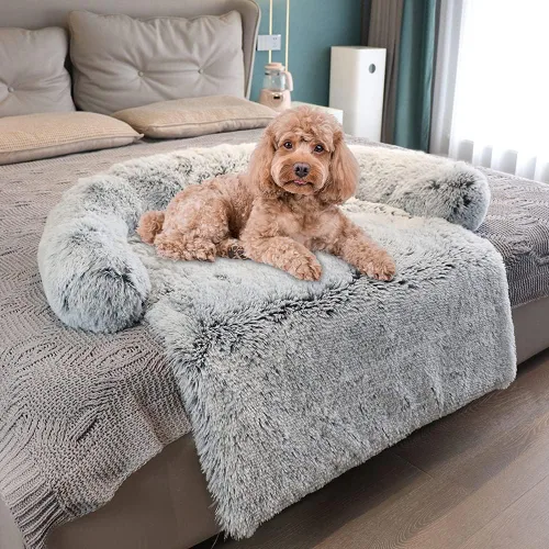 Vista 8 de Cama impermeable calmante para perro, protector de sofá para mascotas, tapete de felpa para perro, funda para muebles de mascotas con refuerzo suave