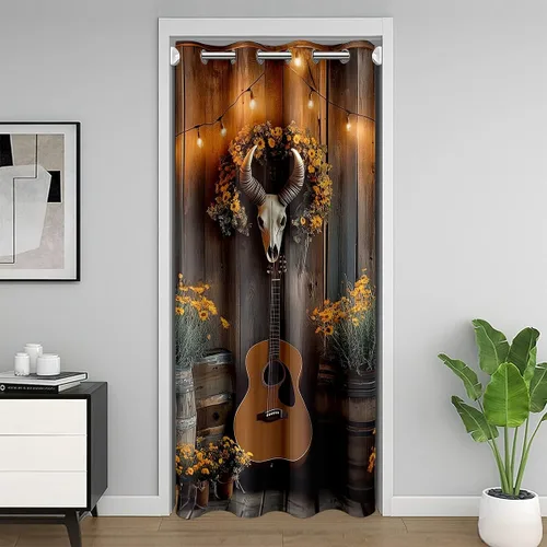 Vista 23 de Castle Fairy Cowboy Boots Door Curtain for Doorways Privacy Bohemia Musical Guitar Doorway Curtain Western Rustic Cowgirl All Season Blackout