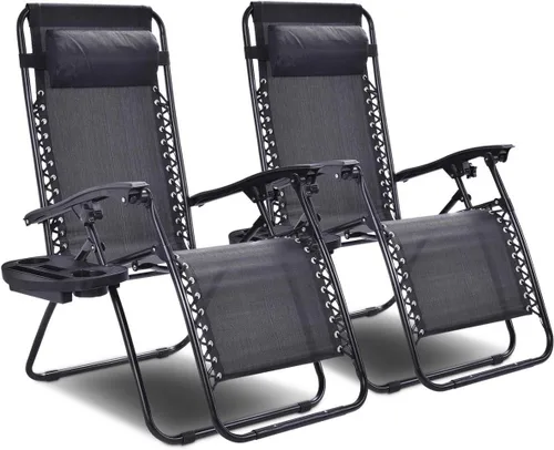 Vista 17 de Giantex Zero Gravity - Silla reclinable para patio al aire libre con portavasos y almohada extraíble, respaldo ajustable, silla de salón