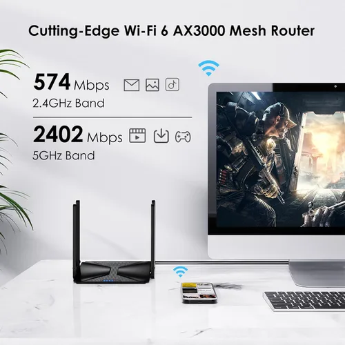 Vista 3 de WiFi 6 AX3000 Router inteligente de alta velocidad de Internet inalámbrico con antenas de alta ganancia de 5dBi, router de computadora Gigabit