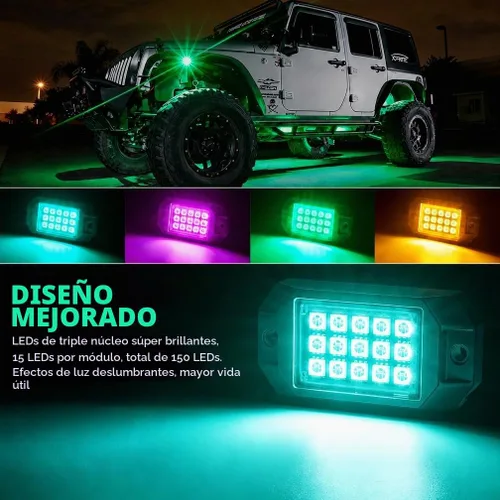 Vista 2 de Xprite - Kit de luces LED RGB bluetooth con controlador RF, luces neón multicolor intermitentes que sincronizan con la música para vehículos Negro