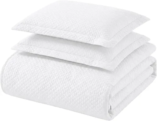 Vista 15 de Cubrecama doble Superior Diamond Solitaire de algodón de primera calidad Jacquard Matelassé con fundas de almohada a tono, color aguamarina, Agua