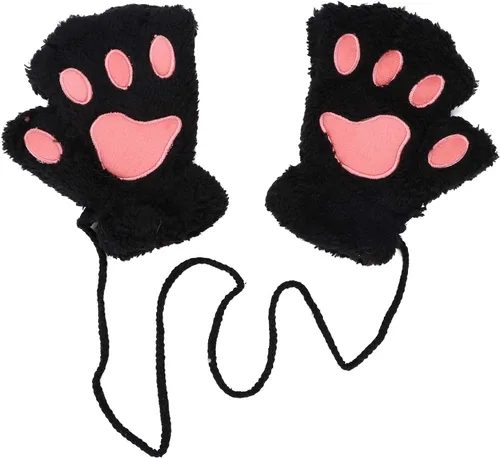 Vista 2 de PENINSULA LOVE Guantes de pata de gato, guantes de felpa cálidos para cosplay, guantes de animal de garra de oso, guantes de punto sin dedos