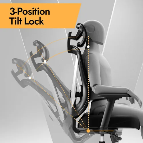 Vista 5 de HOLLUDLE Silla de oficina ergonómica de malla, soporte lumbar ajustable 3D y reposabrazos 3D, respaldo en forma de V, silla de escritorio ajustable