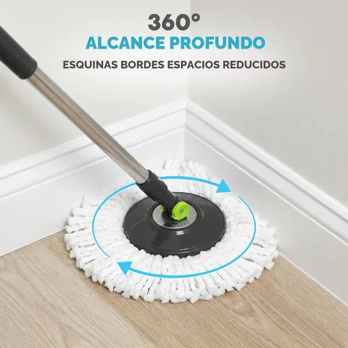 Vista 5 de SIMPLI-MAGIC Trapeador giratorio de 360° y cubo con escurridor - 3 cabezales lavables de microfibra de alta absorción, dispensador de jabón - Juego