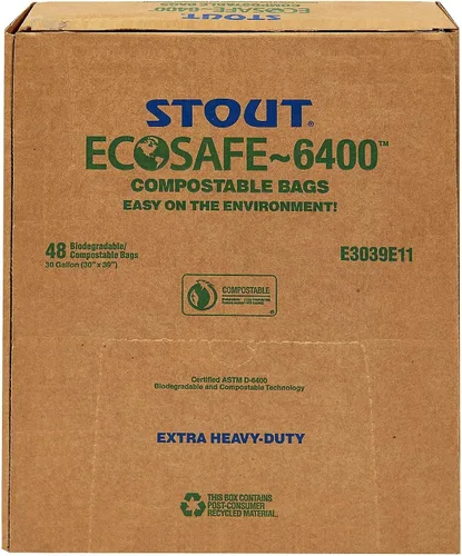Vista 12 de Stout e2430e85 13 galones 24" x 30" Heavy Duty biodegradables bolsas de basura, 45 bolsas por caja, astm6400, verde, fabricado en Estados Unidos por