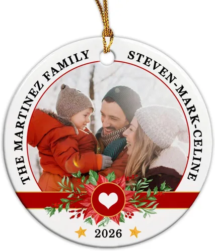 Vista 23 de Adorno de Navidad con foto personalizada 2025 para la familia, aniversario como el señor y la señora abuelos, carga cualquier imagen, cualquier foto