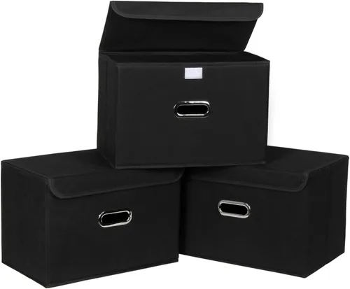 Vista 8 de Paquete de 1 Contenedores de Almacenamiento Plegables Grandes con Tapas, Cubos Organizadores de Almacenamiento de Tela para Estantes, Armario