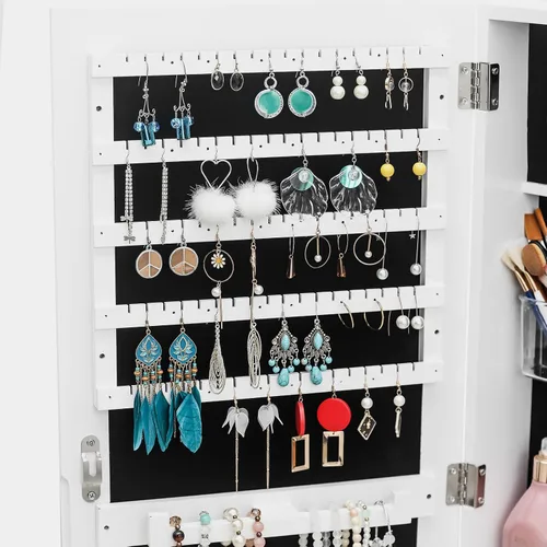 Vista 8 de Knocbel Gabinete de joyería para colgar en la paredpuerta, organizador de joyas con cerradura con estante de 4 niveles, forro de terciopelo suave