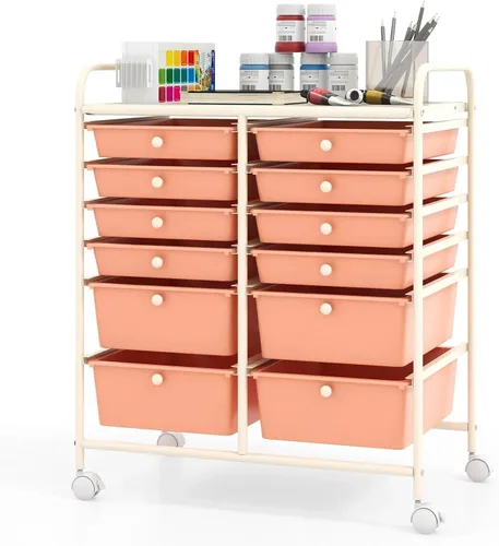 Vista 34 de DREAMADE Carrito rodante con cajones de almacenamiento, carrito utilitario con cajones de plástico extraíbles, ruedas con cerradura, carrito de arte